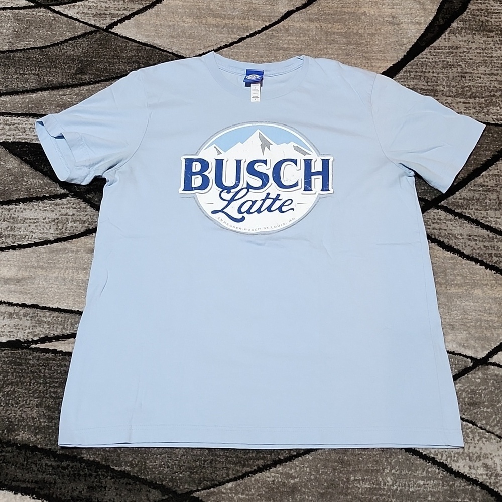 BUSCH LATTE BREW CITY BRAND ANHEUSER-BUSCH ST. LOUIS MO BLUE CREW-NECK TEE-SHIRT